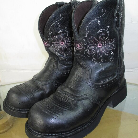 Justin Gypsy Steel Toe Black Leather Western Boots Women's Size 8 - Picture 5 of 11